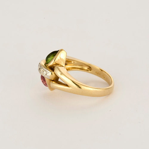 Bague 52.5 Bague or jaune, tourmaline rose et verte et diamants 58 Facettes AUX1017