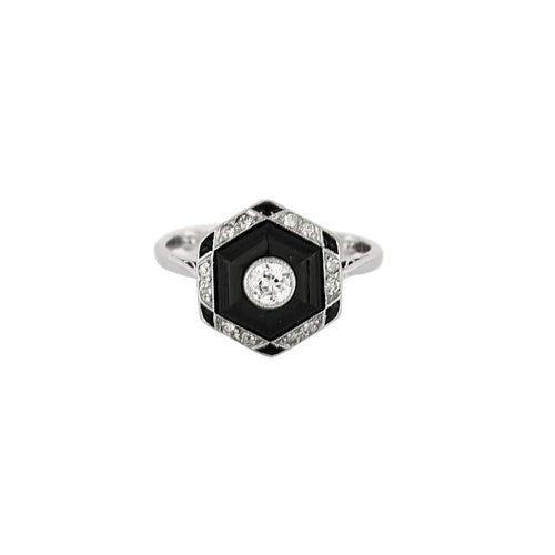 Bague 51,5 Bague platine, onyx et diamant 58 Facettes BLO0120