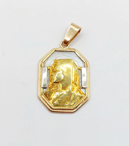 Pendentif Émile Dropsy - Médaille religieuse Art déco en or rose 18k et nacre 58 Facettes A06572