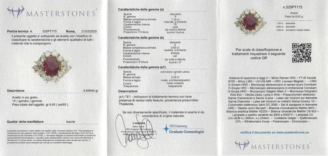 Bague Bague en or blanc avec rubis thaïlandais de 3,24 ct et diamants 58 Facettes 17890