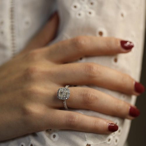 Solitaire 14k gold cushion diamond 1.80 ct GIA + 0.35 ct - Size 50