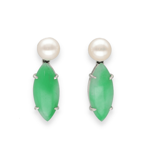 Boucles d'oreilles Boucles d'Oreilles Vers 1970 – Or Gris 18k – Jade & Perles de Culture – Oreilles Non Percées 58 Facettes FB10954