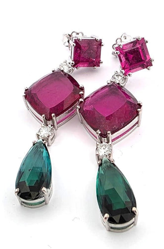 Boucles d'oreilles Boucles d'oreilles en or blanc ornées de rubellite, de tourmaline et de diamants 58 Facettes