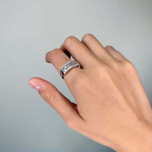 Bague 56 Bague Bandeau - Or blanc & Diamants 58 Facettes 250345R