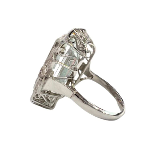 Bague SORTIJA ESTILO ART DECO de PLATINO con AGUAMARINA y DIAMANTES 58 Facettes Q222B