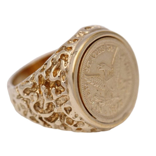 Bague 56.5 Bague sceau en or jaune avec pièce de monnaie américaine 58 Facettes D364103JC