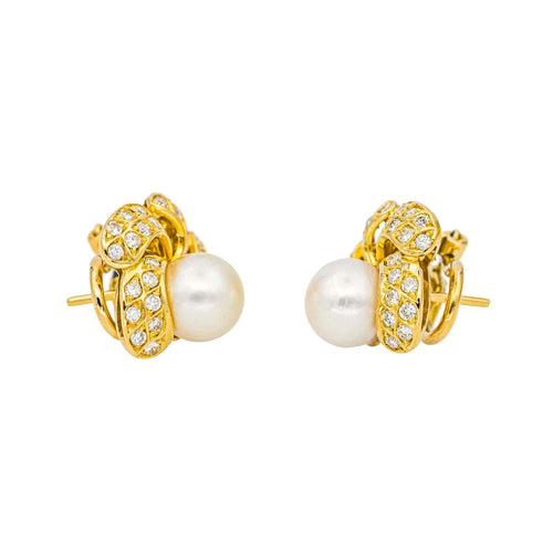 Boucles d'oreilles Boucles d'oreilles Clips Or jaune Diamant, Perle de culture 58 Facettes 4427011CN