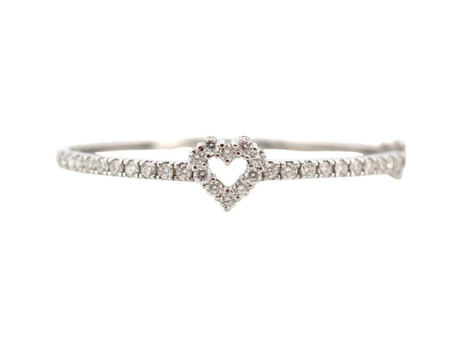 Bracelet bracelet jonc coeur serti 30 diamants 1.55ct t15 or blanc 18k 10gr 58 Facettes 267662