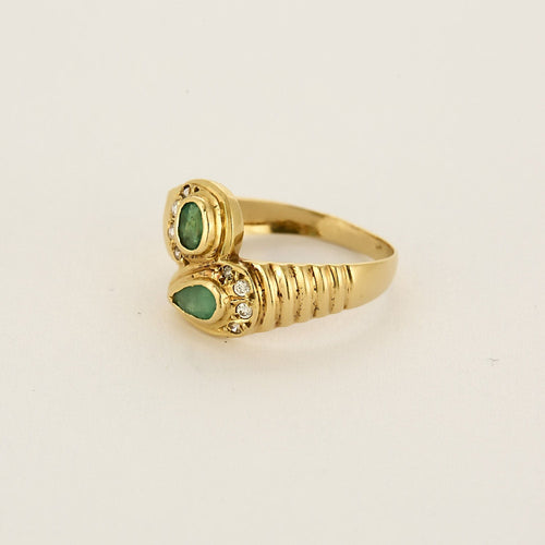 Bague 49 Bague Toi & Moi  en or jaune, émeraudes et diamants 58 Facettes PER01984
