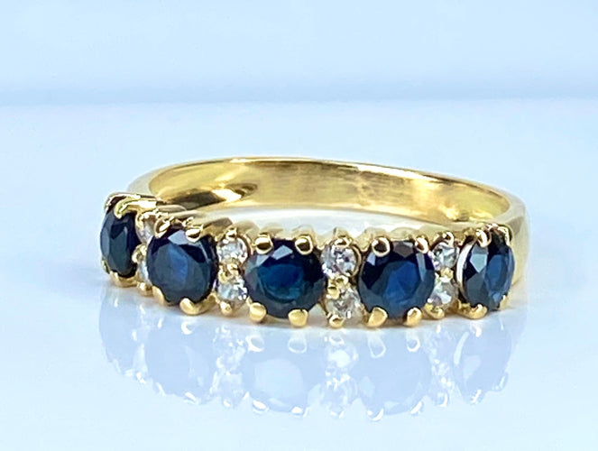 Bague 51 Demi alliance en or jaune, 5 saphirs et 8 diamants 58 Facettes AB433