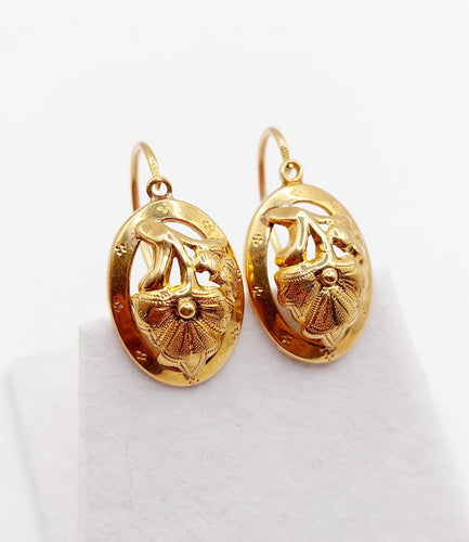 Boucles d'oreilles Dormeuses victoriennes poissardes à fleurs en or rose 18k (circa 1890) 58 Facettes A06467