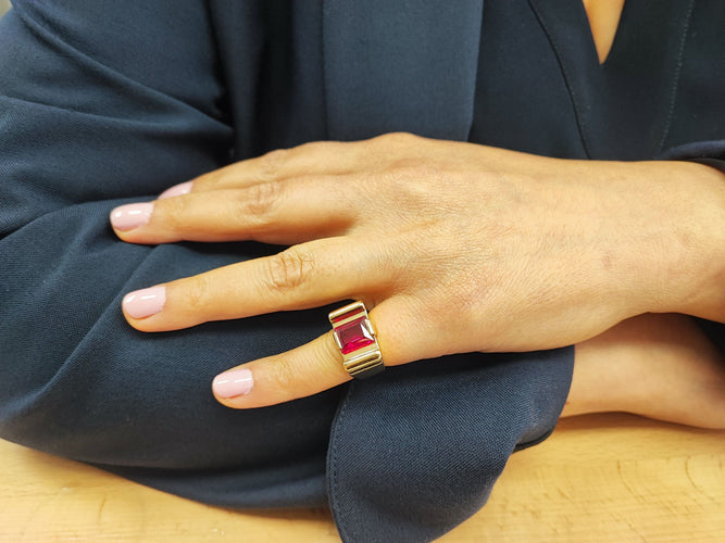 Bague 51 Bague tank or et rubis 58 Facettes Ba.Tank.RuSy1725