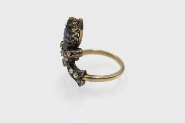 Bague 47 Bague tiare antique saphir et diamants en or jaune 14k et argent 58 Facettes 11720