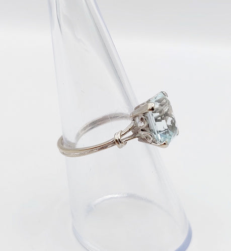 Bague 53 Bague cocktail art déco or blanc aigue marine 58 Facettes A05346