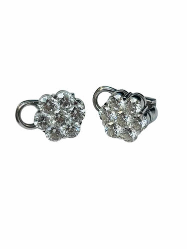 Clips d’oreilles marguerites en or gris et diamants 58 Facettes 258988