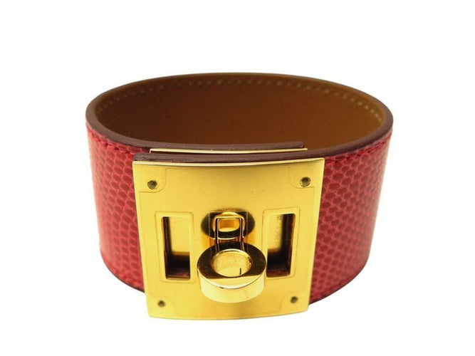 Bracelet bracelet HERMES kelly chien lézard niloticus t3 15 a 17 métal doré rouge 58 Facettes 267512
