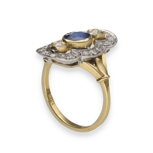 Bague 55 Bague en or jaune et gris 18 Cts avec saphirs et diamants vers 1970. Taille 55. 58 Facettes FB10280