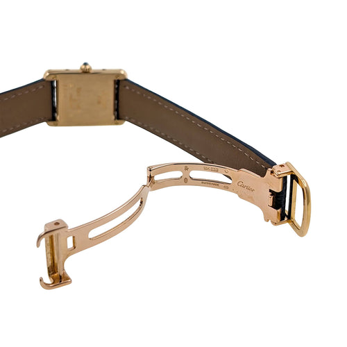 Montre Cartier Tank Louis Cartier Medium MM Classic Railway 18k Gold 866001 Gold Folding Clasp Circa 1985 58 Facettes