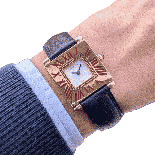 Montre Rarity Cartier Quadrant Burgundy Enamel Full Set Large Model A102 Ruby Obus 1987 1984 58 Facettes