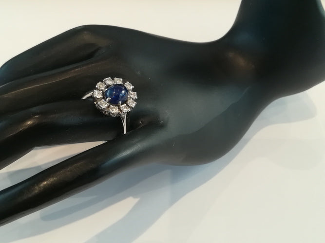 Bague 52 Bague Ancienne Or Blanc Platine Saphir Cabochon 58 Facettes