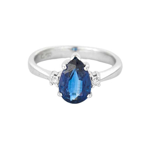 Bague 54 Solitaire or gris, saphir et diamants 58 Facettes 240628