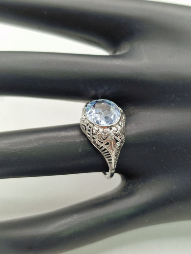 Bague 52 Bague ancienne en or blanc et aigue-marine 58 Facettes