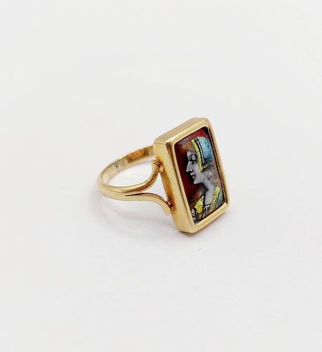 Bague 48.5 Bague Art nouveau Limoges en or 18k avec plaque émaillée profil féminin 58 Facettes A06430