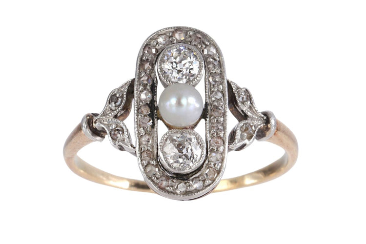 Bague 53 Bague de style Art déco avec perle et diamants 58 Facettes 10077