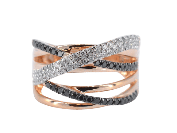Bague 54 Bague en or rose sertie de diamants blancs et noirs taille brillant 58 Facettes 2183