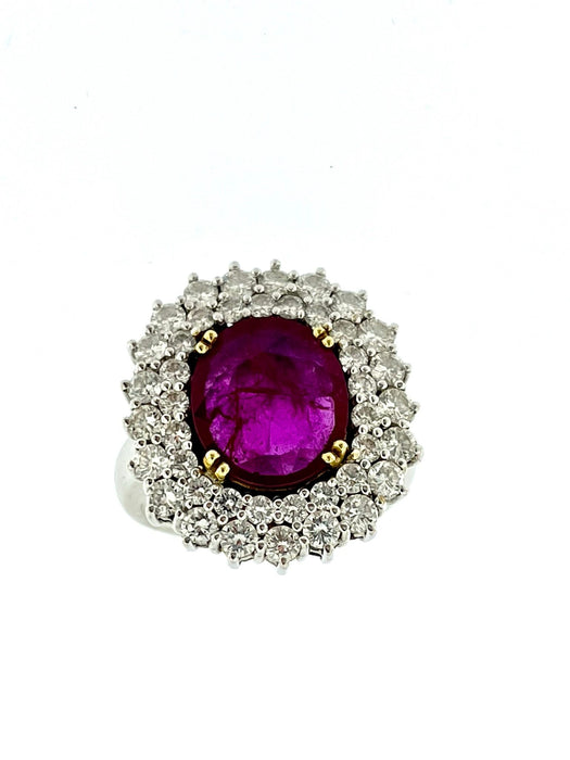 Cocktail ring in white gold, diamonds and rubies