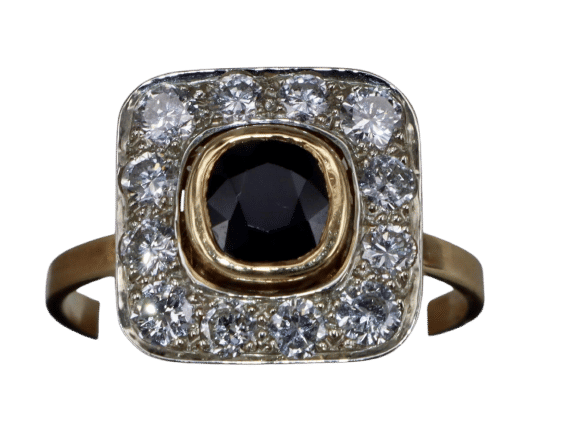 Bague 54 Bague Vintage Saphir Bleu et Diamants en or jaune 58 Facettes BA-147