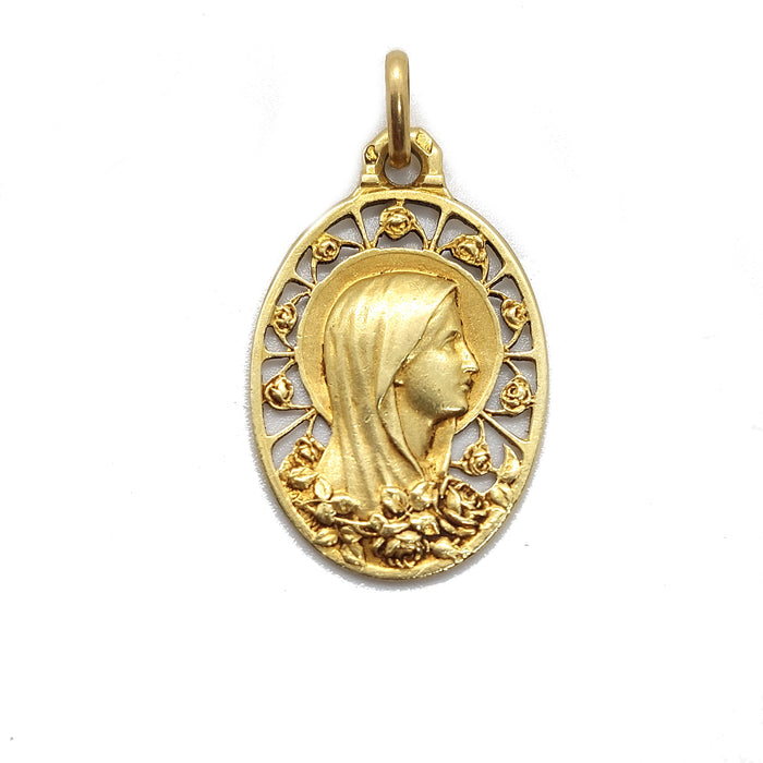 Virgin medal with roses, gold