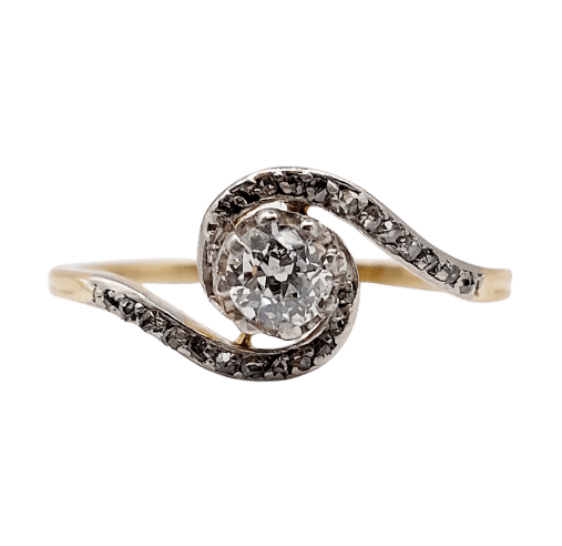Bague 58 Bague tourbillon or jaune, diamant taille ancienne 0,35 carat (circa 1900) 58 Facettes A06123