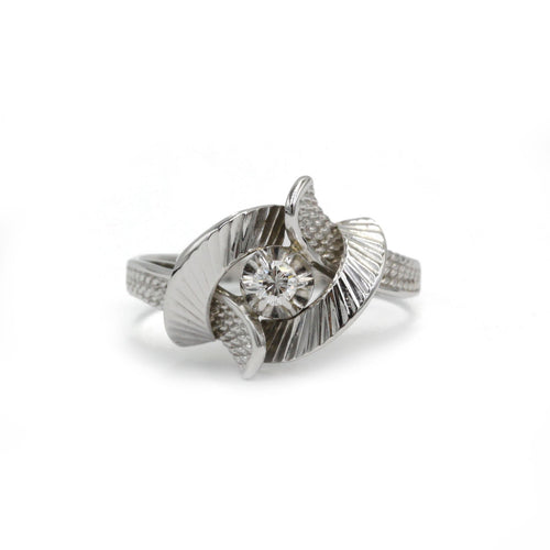 Retro Yüzük - Beyaz Altın & Elmas 