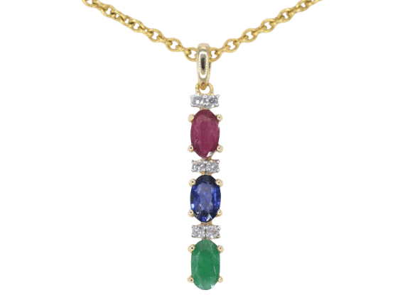 Pendentif Pendentif en or jaune orné de pierres précieuses multicolores et de diamants 58 Facettes 2277