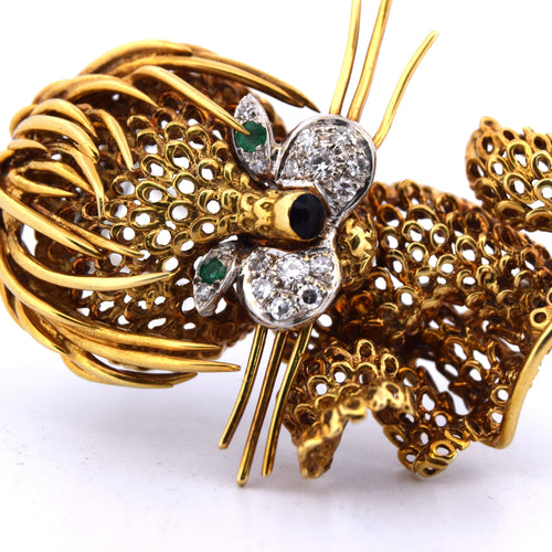 Broche Broche en or jaune et or blanc avec émeraudes et diamants 58 Facettes