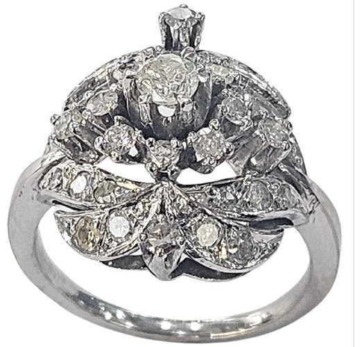 Bague 53 Bague rétro Cluster en or blanc des années 1940, diamant naturel de 1,52 ct 58 Facettes E12