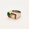 Bague 47.5 Bague Tank platine et or jaune, émeraude, rubis et diamants 58 Facettes 250212