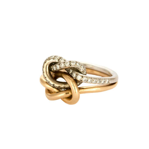 Bague 52 Bague double noeud or blanc et or rose, diamants 58 Facettes GU216