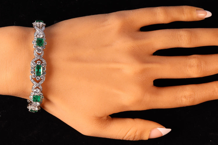Bracelet Bracelet vintage luxueux : diamants 16 carats, émeraudes colombiennes 7 carats 58 Facettes 16196-0083