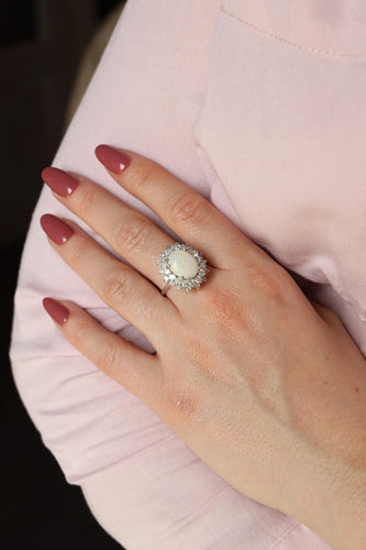 Bague 56 Bague Marguerite Or blanc Opale, Diamant 58 Facettes 2308980CN