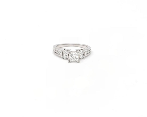 Bague Bague en or et platine sertie d'un diamant taille princesse 58 Facettes 14085
