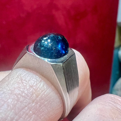 Bague 56 Bague or blanc tourmaline bleue 58 Facettes 7824 A