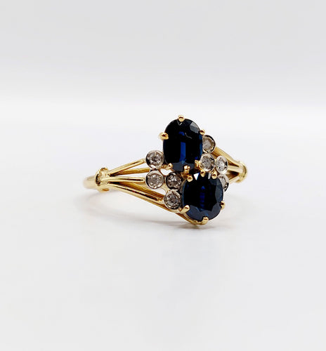 复古戒指 Toi & Moi 18k黄金 蓝宝石和钻石 