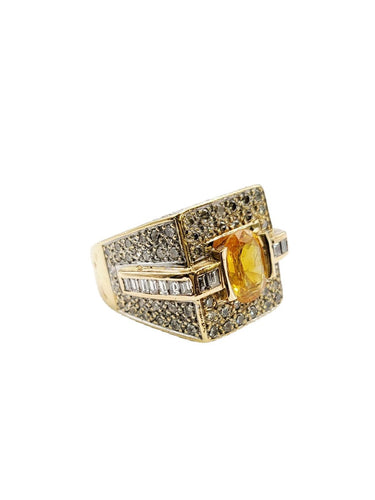 Bague 49 Bague Saphir jaune et Diamants sur or jaune 58 Facettes