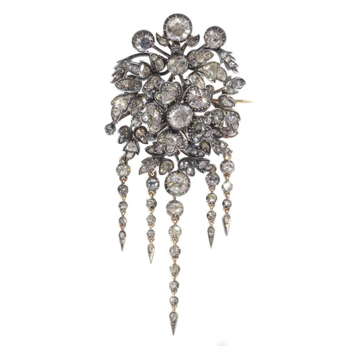 Broche Splendeur florale antique : broche de corsage Trembleuse avec diamants, 1860 58 Facettes 21028-0240