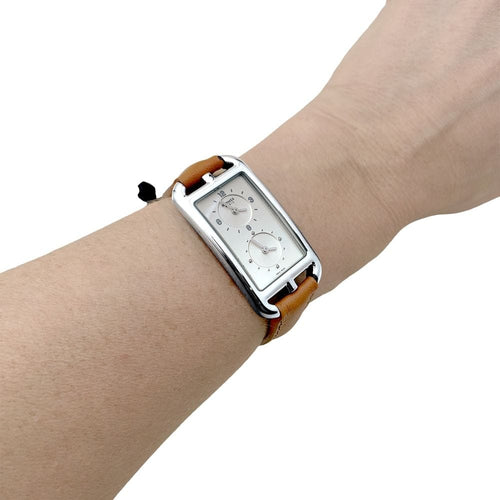 Montre Montre Hermès, "Nantucket Dual Time", acier, cuir, diamants. 58 Facettes 35145