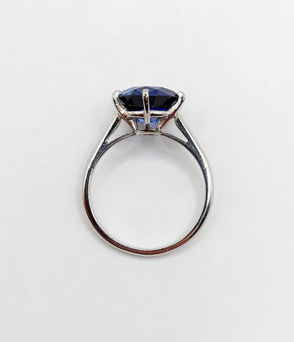 Bague 53.5 Bague solitaire Art déco en platine et saphir synthétique 4,50 carats 58 Facettes A04624