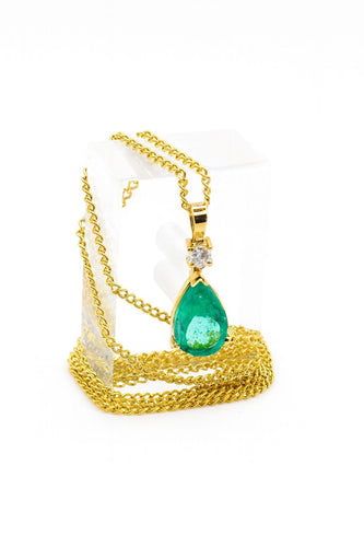 Collar y Colgante en Oro Amarillo con Esmeralda y Diamante 58 Facettes 50311