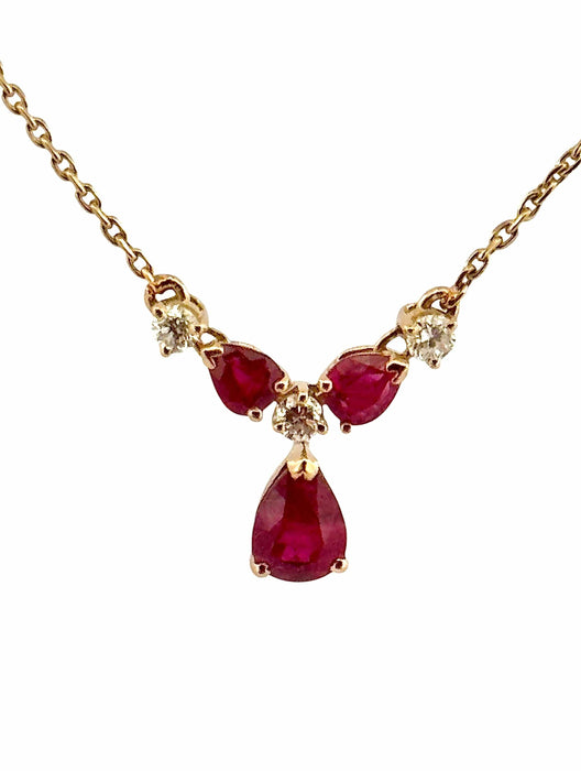 Collier Collier or jaune, diamants et rubis poires 58 Facettes